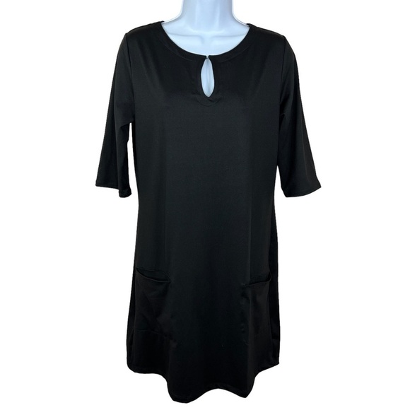 Medium Soybu Black Retro Dress Keyhole Neckline Half Sleeve Stretch Mod - Picture 1 of 10